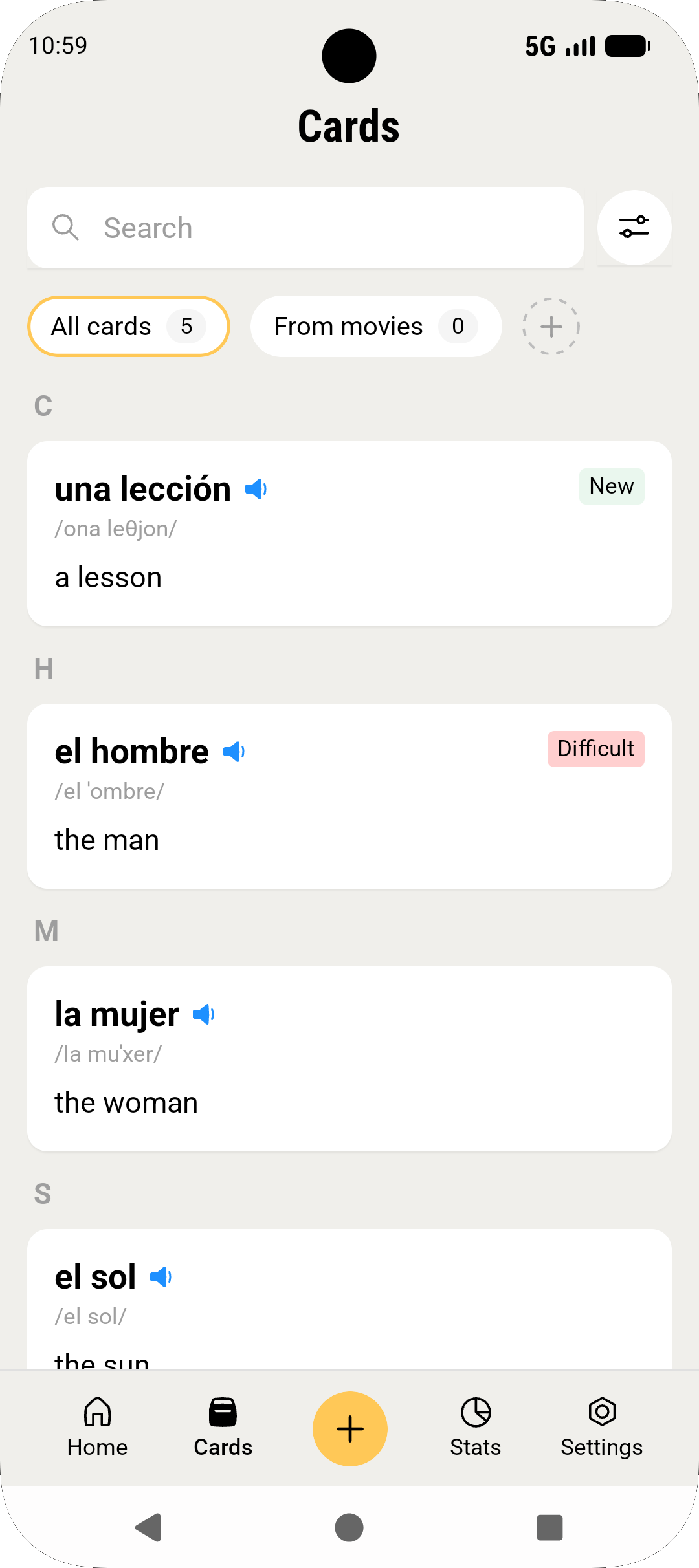 Sentence practice screen asking the user to build a sentence with the word.